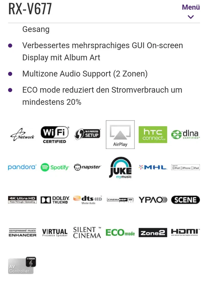 Yamaha RX V677  4K HDMI 3D 7.2 Receiver  WLAN Netzwerk ARC Multi Room Spotify  - Bild 4 von 4