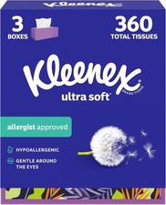 Kleenex Ultra Soft Facial Tissues, 3 Flat Boxes, 120 Tissues per Box, 3-Ply 360