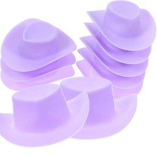 10 Pack Mini Cowboy Hat Set   Purple Plastic Miniature 1.5 inches,