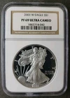 2003 W Proof $1 American Silver Eagle Dollar NGC PF69 Ultra Cameo
