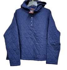 New Women's XL Lands End Quilted Pullover Short Hoodie Sweater Navy Blue
