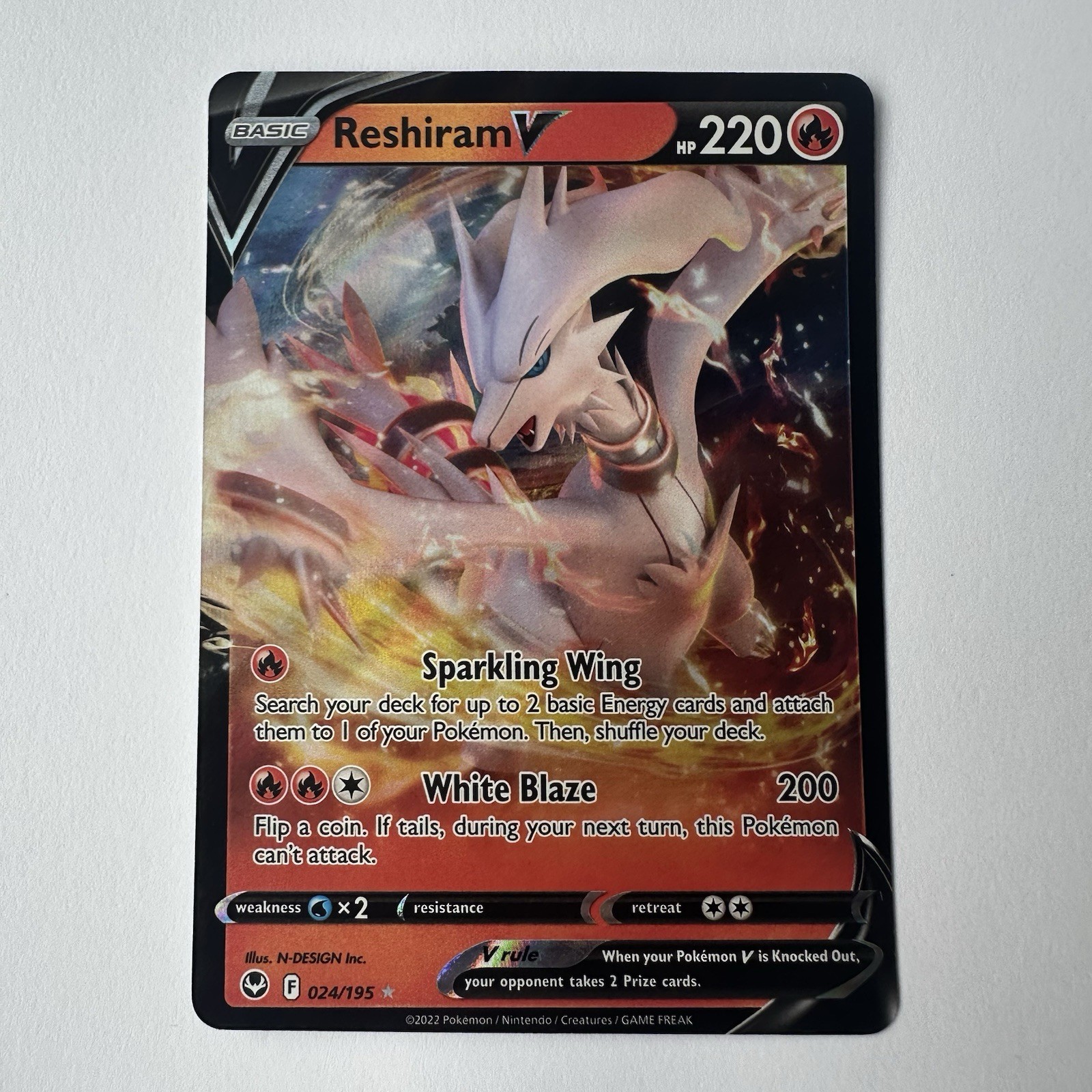 Pokemon Reshiram V - 024/195 - Ultra Rare NM-Mint Silver Tempest