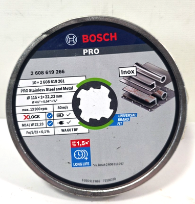 #ad Bosch 2608619266 X Lock Inox Metal Cutting Discs 115mm x 1mm x 22.23mm 10x PCS $19.98