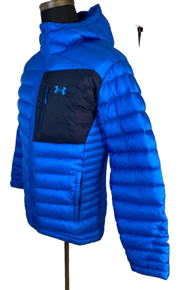 Jaqueta masculina Under Armour ISO com capuz azul média acolchoada Quantum Pertex - Imagem 2 de 4