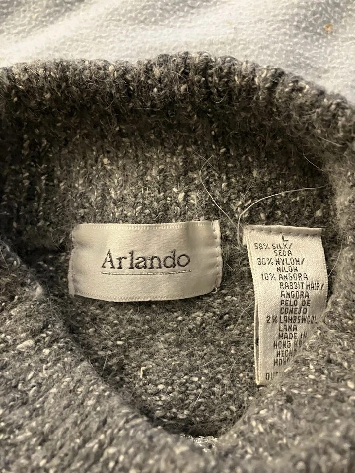 Винтажный Arlando женщин L серый пуловер свитер бисер, шелк, нейлон и ангора - Изображение 4 из 4