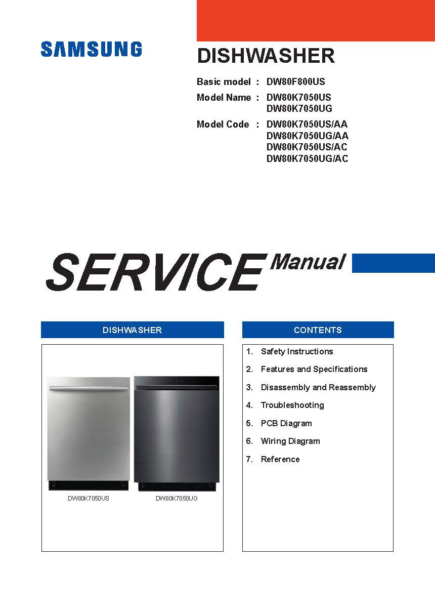 SAMSUNG DW80K7050UG DW80K7050UG/AA DW80K7050US SERVICE REPAIR MANUAL