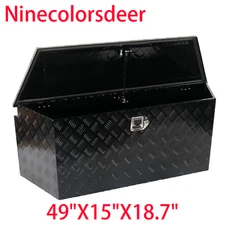 49X15X18.7"Black Aluminum Tongue Trunk Bed Trailer Tool Box Storage w/Lock