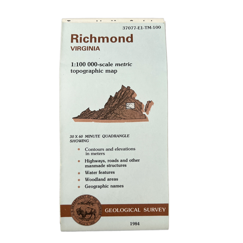 USGS Topographic Map 1984 Survey 30"x60" VA Richmond 37077-E1-TM-100