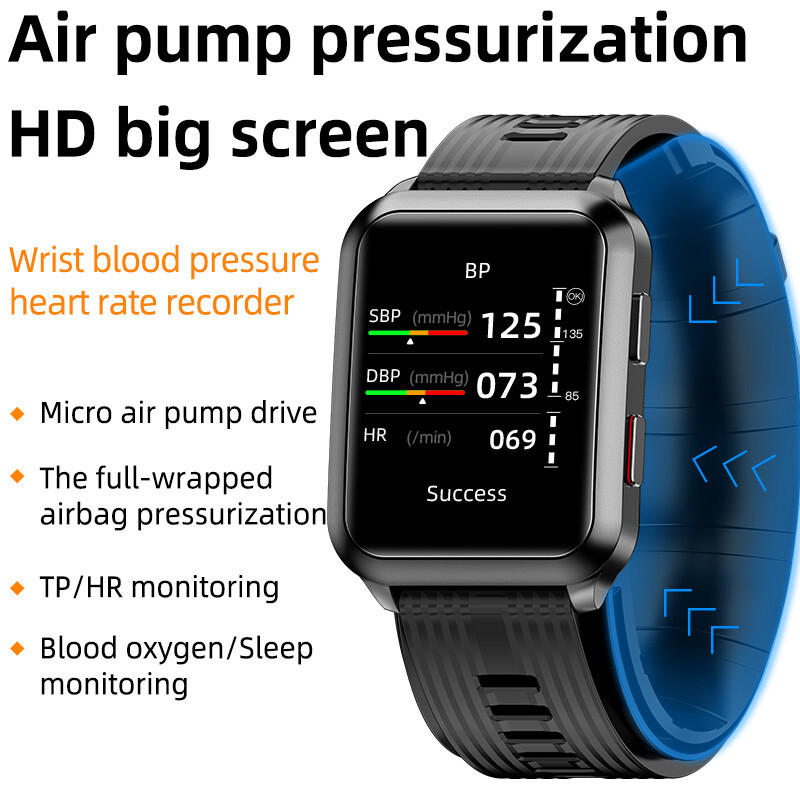 Air Pump Airbag True Wrist Blood Pressure Oxygen Smartwatch P60 Body  Temperature