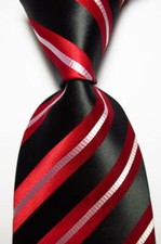 New Classic Striped Black Red White JACQUARD WOVEN Silk Men's Tie Necktie