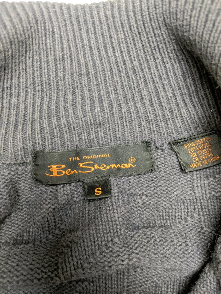 Ben Sherman Mens S Gray Cotton Wool Blend Knit Sweater Asymmetric Zip Cardigan - Image 3 of 4