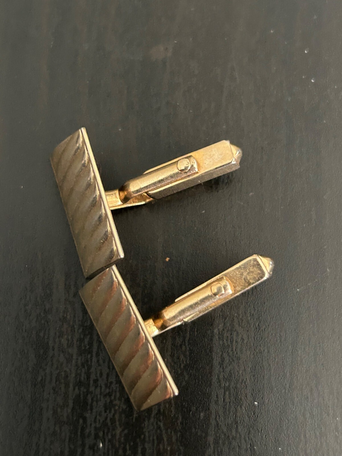 Gold-Toned Rectangular Cufflinks Rippled Design V… - image 4