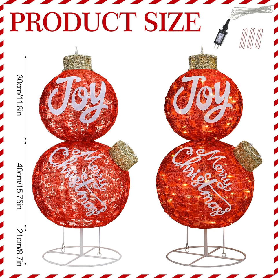 35" Giant Outdoor Christmas Ball Ornaments, Lighted PopUp Stacked