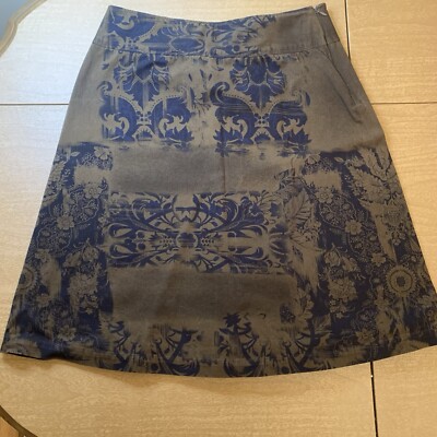 Anne Kline Vintage 90s Tulip Skirt Womens 10 Side Zip Brown Floral 100% Cotton