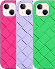 Set of 3 For iPhone 13 Case with Cute Grid Lattice Design - Screen Protector 6.1