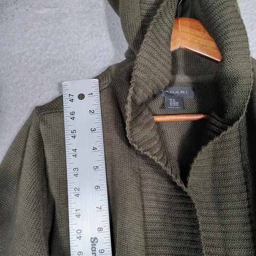 Tahari Cardigan Women's 2X Olive Green Knit Open Front Hooded Cozy Lagenlook NWT - Picture 5 of 12