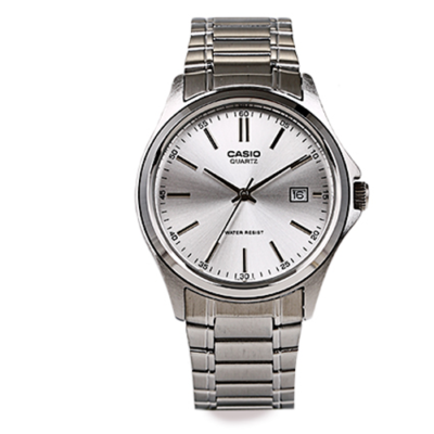 【新品電池】agete SILVER 18K ダイヤ0.02ct　シェル文字盤 Casio Date Analog Silver Metal Band Men MTP-1183A-7ADF Watch