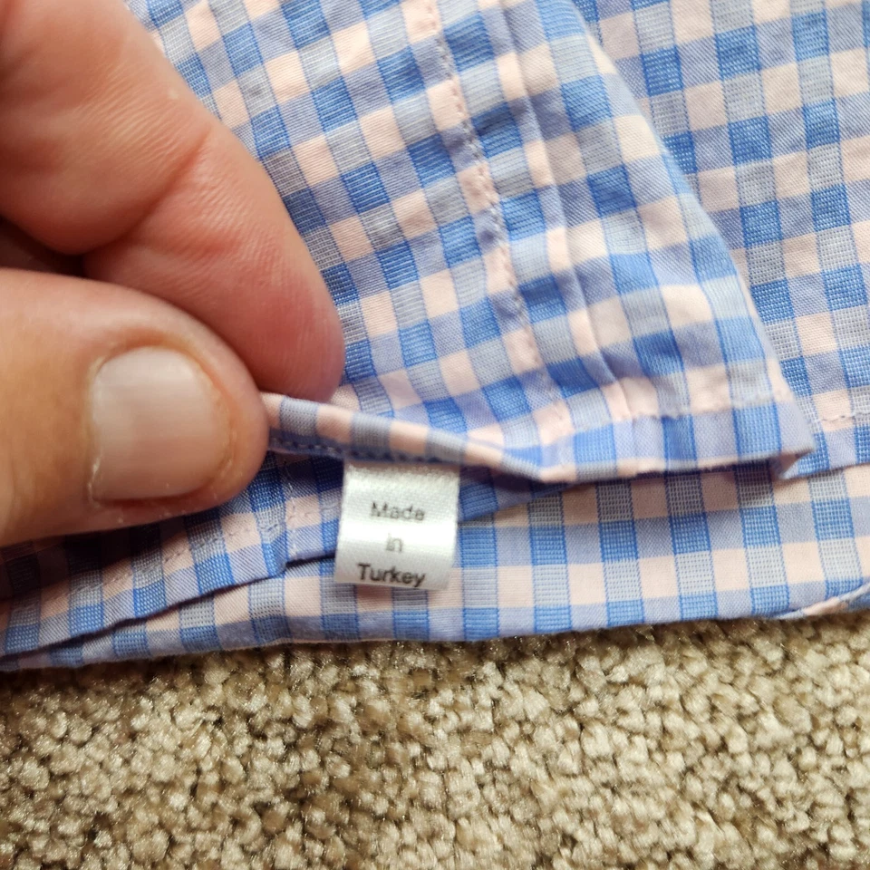 Ledbury 长袖纽扣男式蓝色粉红色格子棉衬衫 M 码 15 1/2 — 第 4/4 张图片