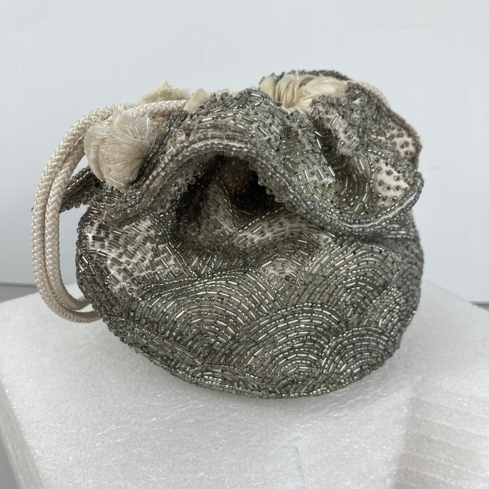 Старинный бисером танец сумочка плоский низ шнурка веревки ручки кошелек с ремешком Дамская сумка - Изображение 4 из 4