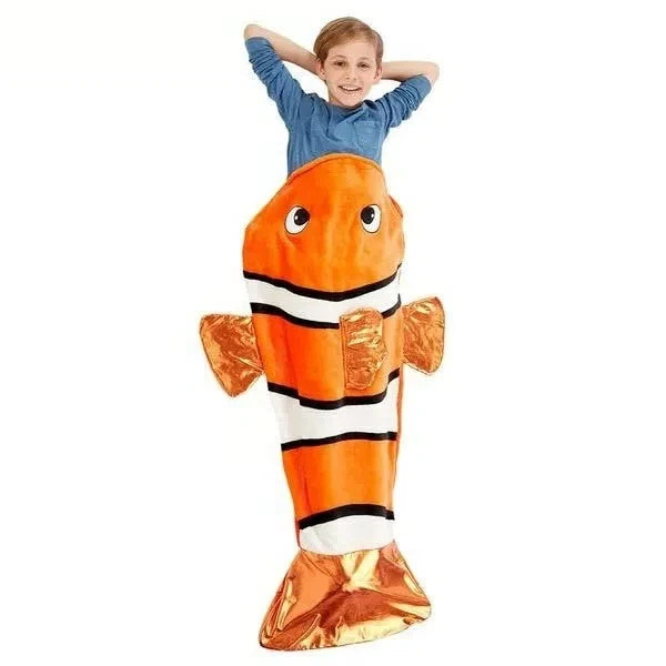 Tail Blanket Plush & Playful Throw Wrap Sequined Home/ Travel New Clown Fish - Image 2 of 4