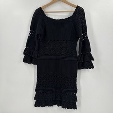 Asos Crochet Mini Dress Women Size 6 Black Flared Sleeves Cotton Boho Resortwear