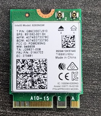 GENUINE INTEL 8265NGW WIFI CARD 01AX702 - G86C0007J510