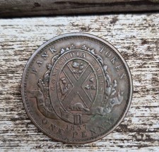 1837 CANADA Quebec Bank Token Historic Antique VINTAGE One Penny Coin