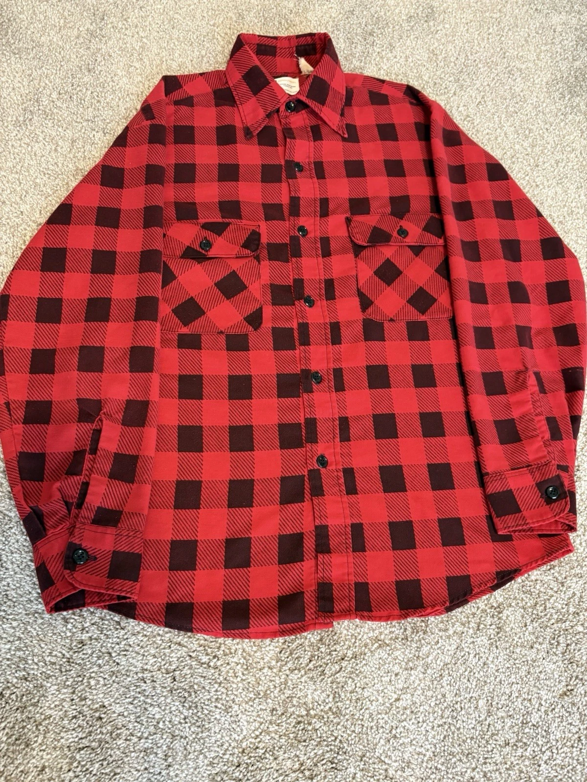 Vintage 60s Sears Longsleeve Men M Red Plaid Perma Prest Flannel Work Wear