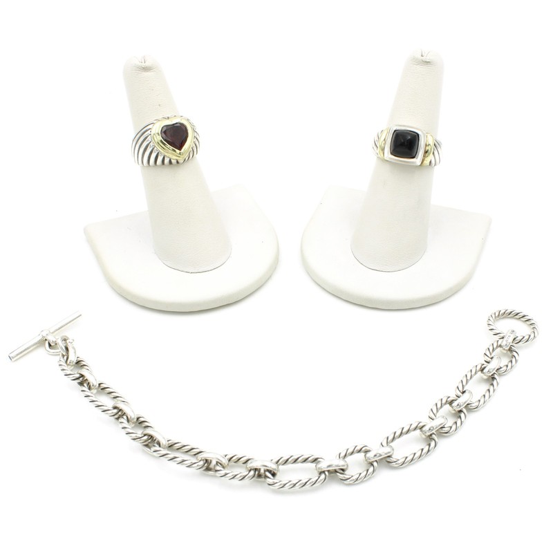 David Yurman Sterling 14k Signature Cable Onyx Garnet Jewelry Lot of 3 #S5522-2