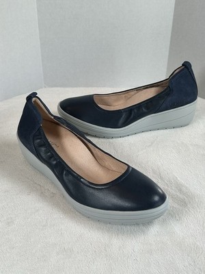 Vionic Jacey Navy Blue Leather Wedge Ballerina Women s Size 8 Orthotic Comfort