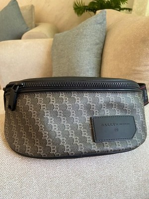 Bally Monogram Waist Bag Crossbody Black Coated Canvas Luxury Designer Men