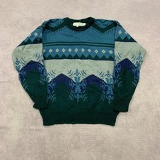 Vintage Knitted Jumper abstract patterned grandad knit sweater Men's L