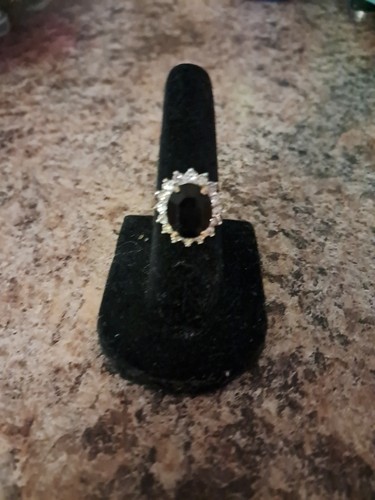 size 6 black solitaire ring Princess Diana Style 925 Gold Over Silver
