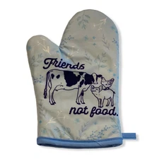 Friends Not Food Oven Mitt Cow Pig Chicken Vegan Plant Based Graphic Baking