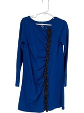 Tea Collection Dress Girls Size 6 Blue Slub Knit Long Sleeve Ruffle Casual Boho