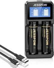 3.7 V 18650 Rechargeable Battery Flat Top (2 Pack) with Charger, 3300Mah Large C