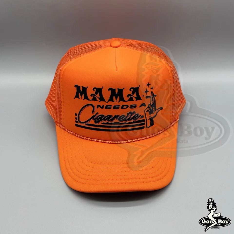 Mama Needs A Cigarette Trucker Hat Retro Orange SnapBack Cap Funny Humor - Image 2 of 4