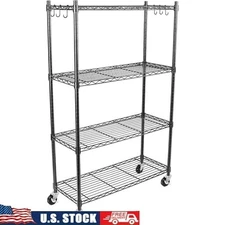 4-Tier Heavy Duty Wire Shelving Unit Adjustable Metal Storage Rack W/ Wheels New