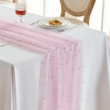 3 Pack Pearl Table Runner -10FT Blush Pink Boho Tulle Table Runners 120 Inche...