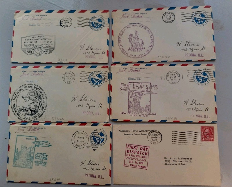 1930's First Flight Air Mail Covers. 5 FFC Cachet. 1 First Dispatch From A New P