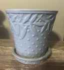 Vintage Nelson McCoy Pottery 6" Flower Pot Blue Hobnail & Vine