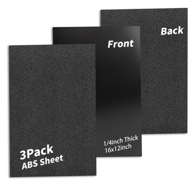 3 PCS 16x12 Inch Black ABS Plastic Sheets Textured Front Smooth 1/4 In Thick
