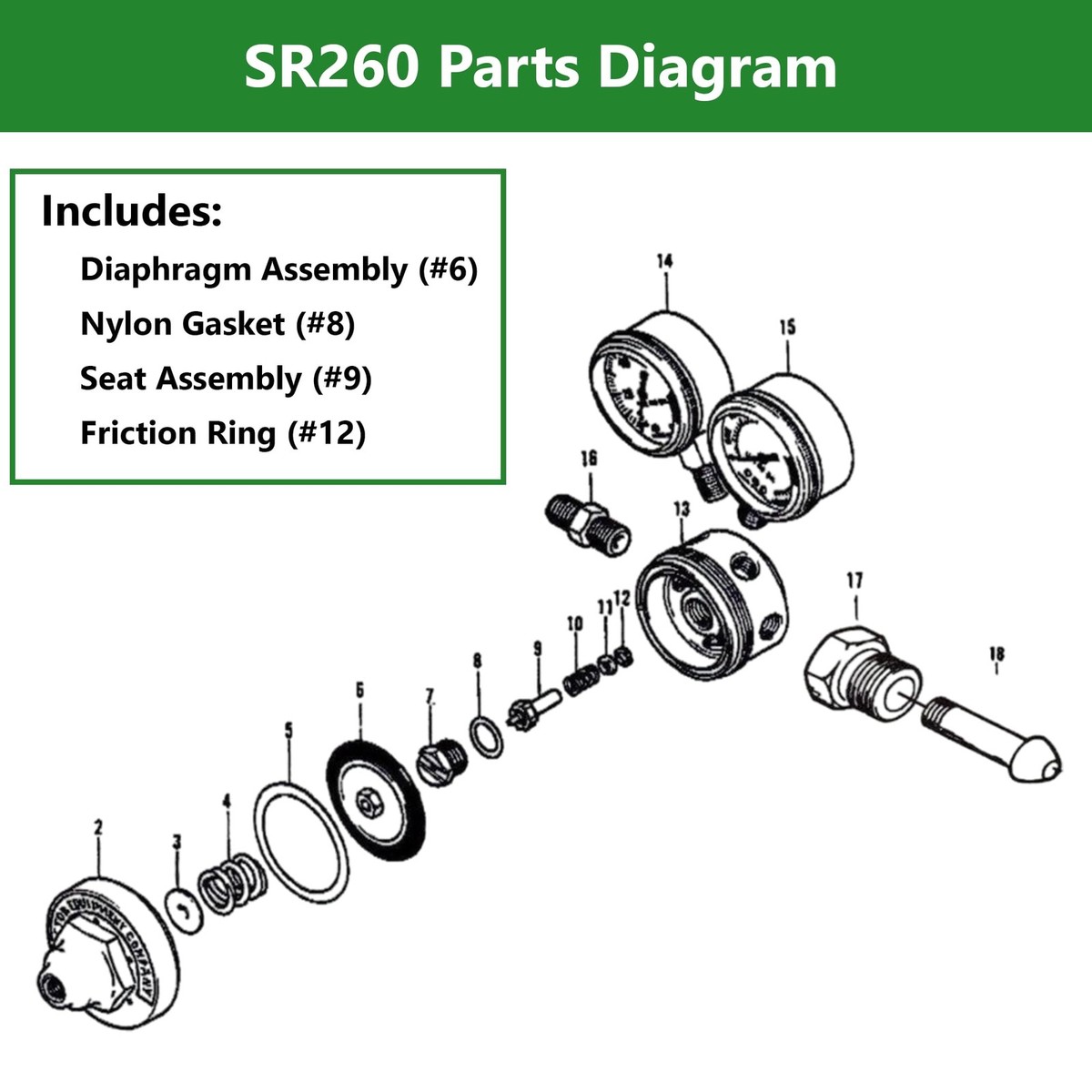 Victor SR260A Acetylene Regulator Repair Parts Kit Diaphragm