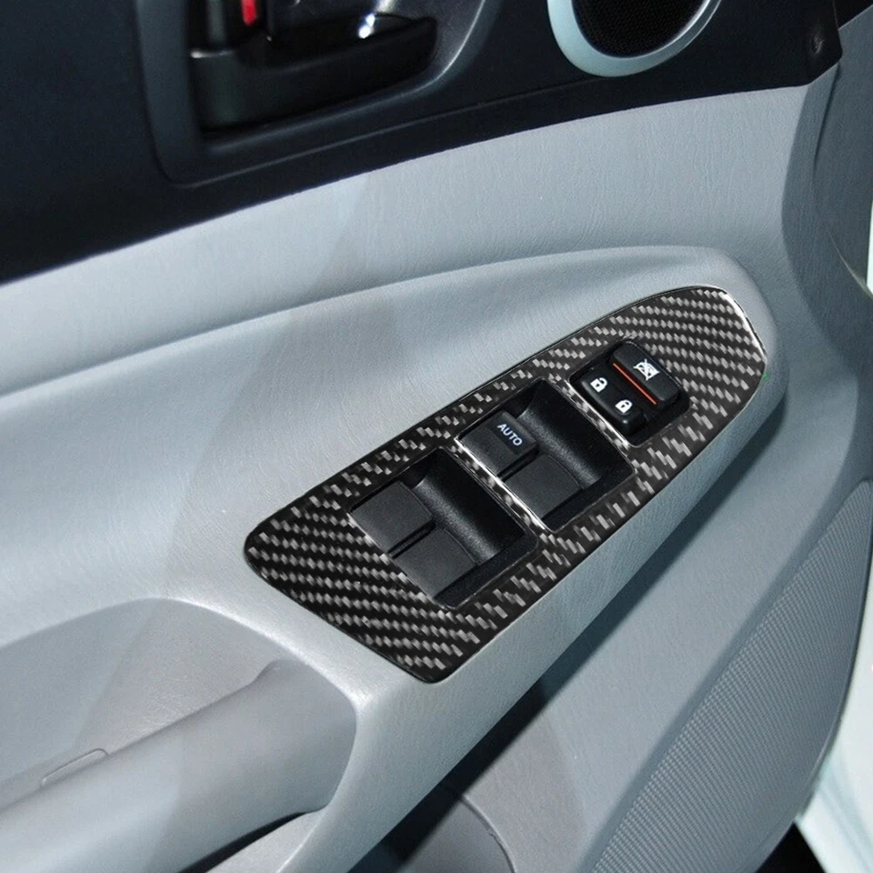 Cubierta de embellecedor de interruptor de ventana delantera de fibra de carbono 2 piezas para Toyota Tacoma 2012-2015 Foto 3 de 4