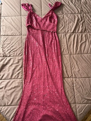 red satin dress shein SheIn Size Medium Long Satin Look Red Strap Back Dress With Side Slit