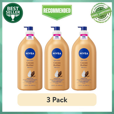 Nivea Cocoa Butter Body Lotion Deep Dry Skin Moisturizer, 33.8 fl oz, 3 Pack