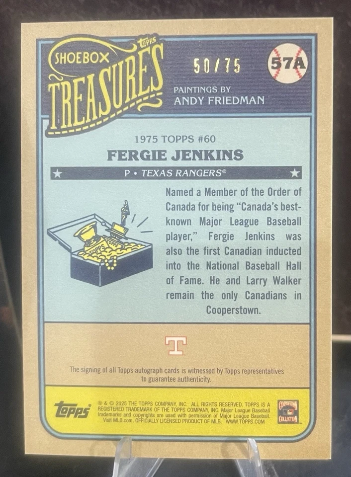 2025 Topps Shoebox Treasures #57A Fergie Jenkins Grayscale Filter /75 Autograph - Image 2 of 2