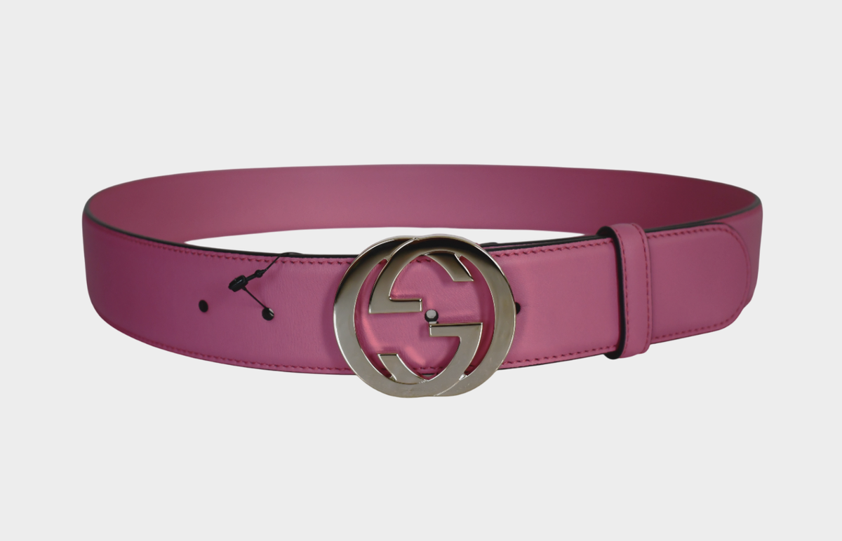 NEW Authentic GUCCI Pink Leather Interlocking G Buckle Women's