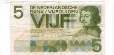 Netherlands 5 Gulden 1966 Circulated Banknote as pictured SN/5 GK 097126