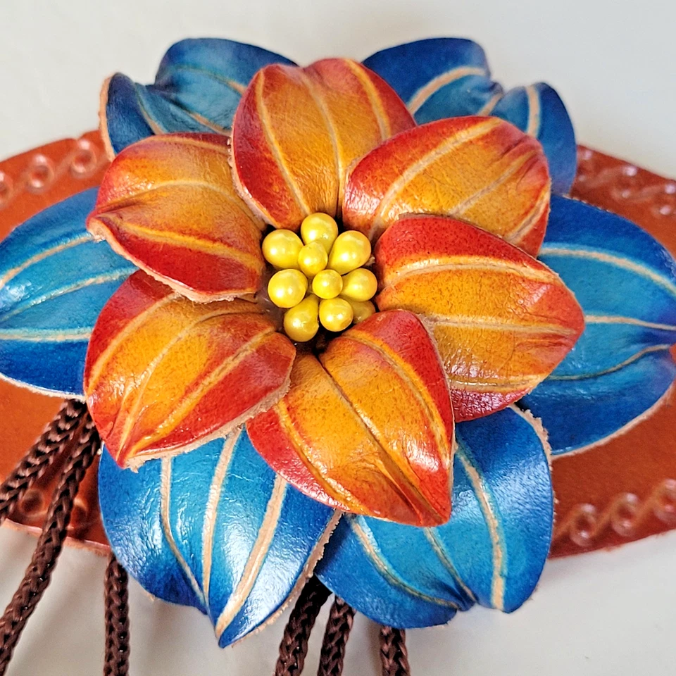 Кожаная заколка цветок заколка для волос держатель для хвоста пони ручной работы - Изображение 2 из 4